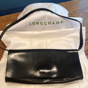 Longchamp, Black Patent Leather, Shoulder bag, removal strap clutch.